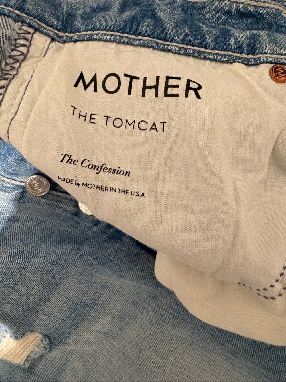 MOTHER Light Blue Straight Distressed Jeans - Picture 6 of 6
